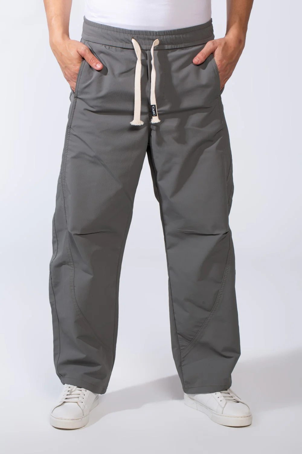 Men's Waterproof Elastic Waistband With Side Pockets Comfy Daily Wear Wide Leg Pants - Image 5