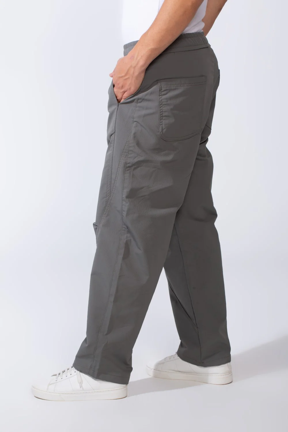 Men's Waterproof Elastic Waistband With Side Pockets Comfy Daily Wear Wide Leg Pants - Image 7