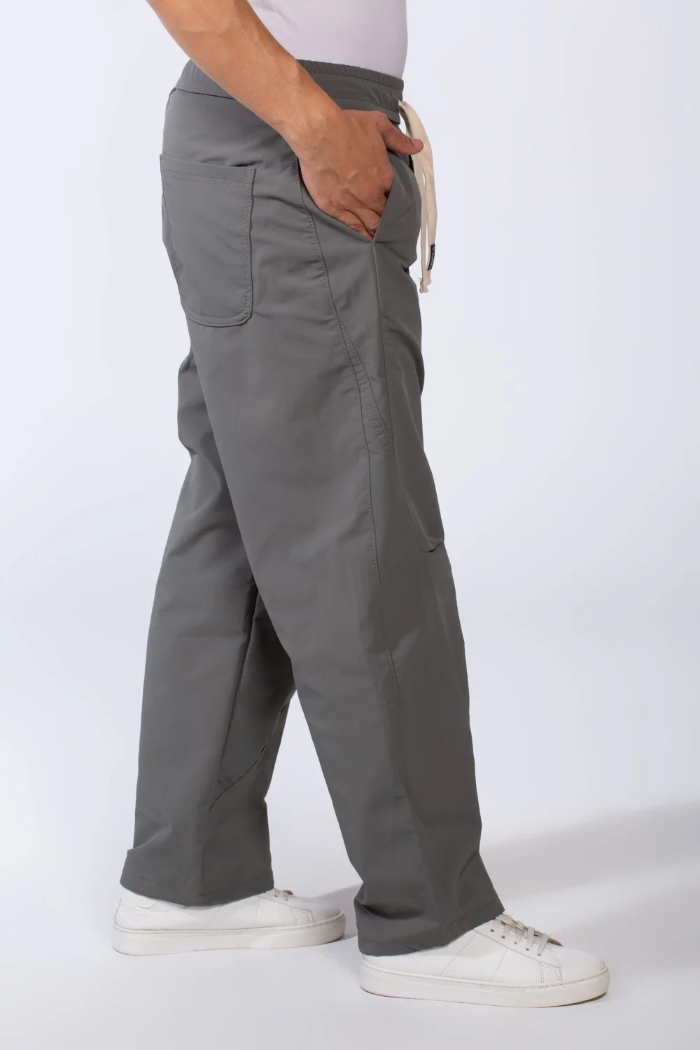 Men's Waterproof Elastic Waistband With Side Pockets Comfy Daily Wear Wide Leg Pants - Image 8