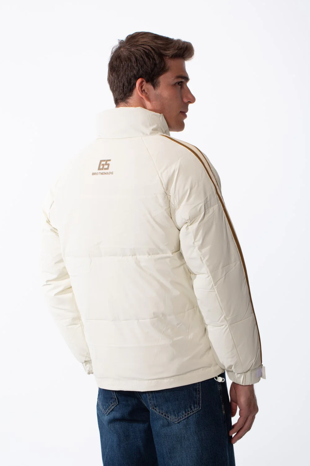 Men's Waterproof Long Stripe Sleeves High Neck Full-Zip Side Pockets Puffer Jacket - Image 10