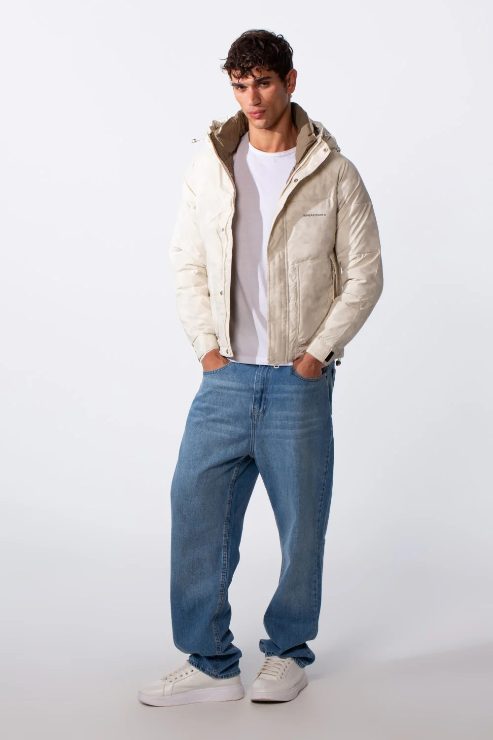 Men's Waterproof Textured Fabric Zipper Hood Jacket - Image 11