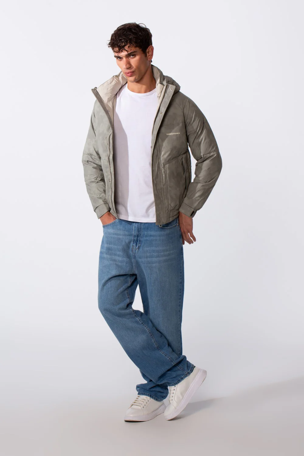 Men's Waterproof Textured Fabric Zipper Hood Jacket - Image 3