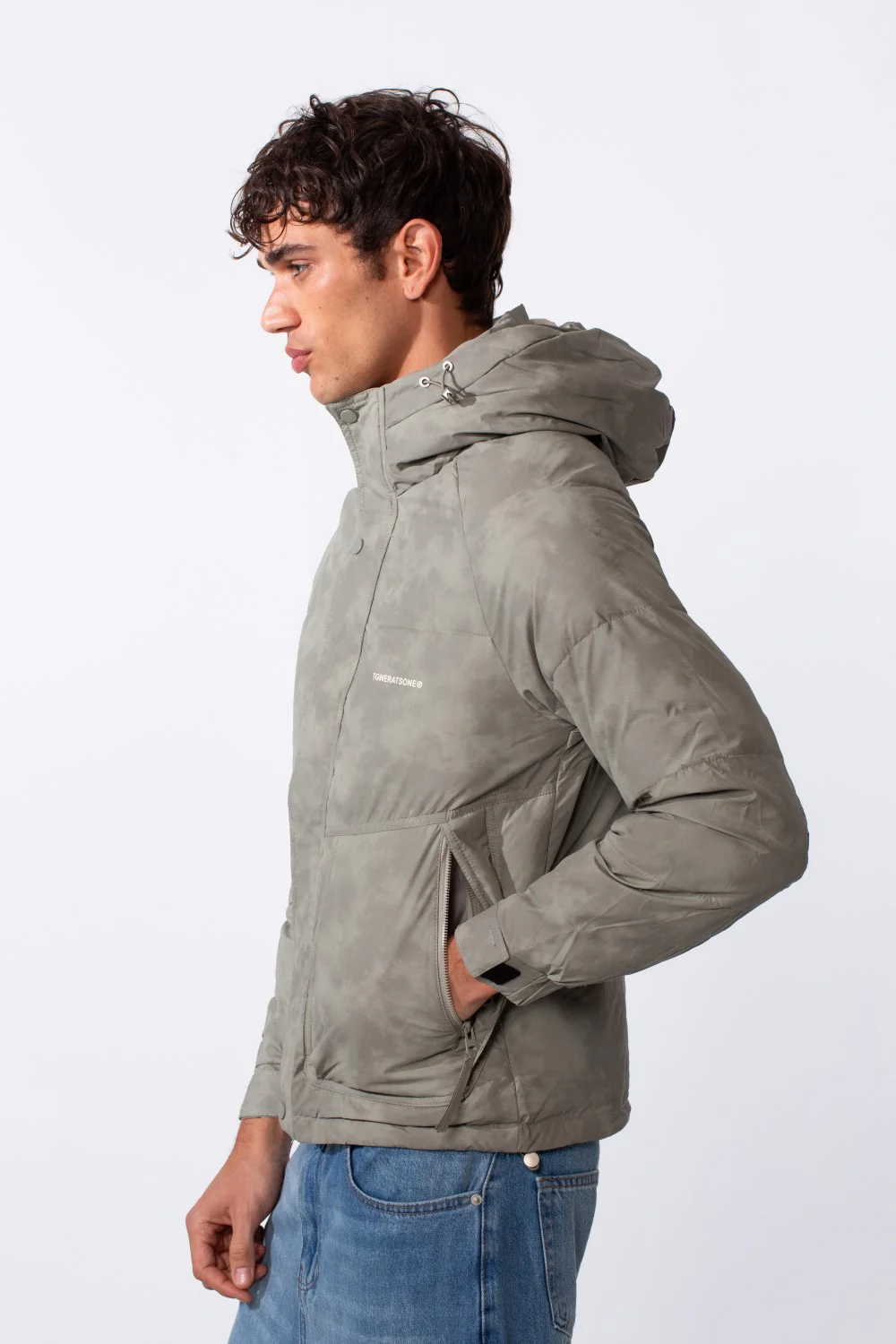 Men's Waterproof Textured Fabric Zipper Hood Jacket - Image 4