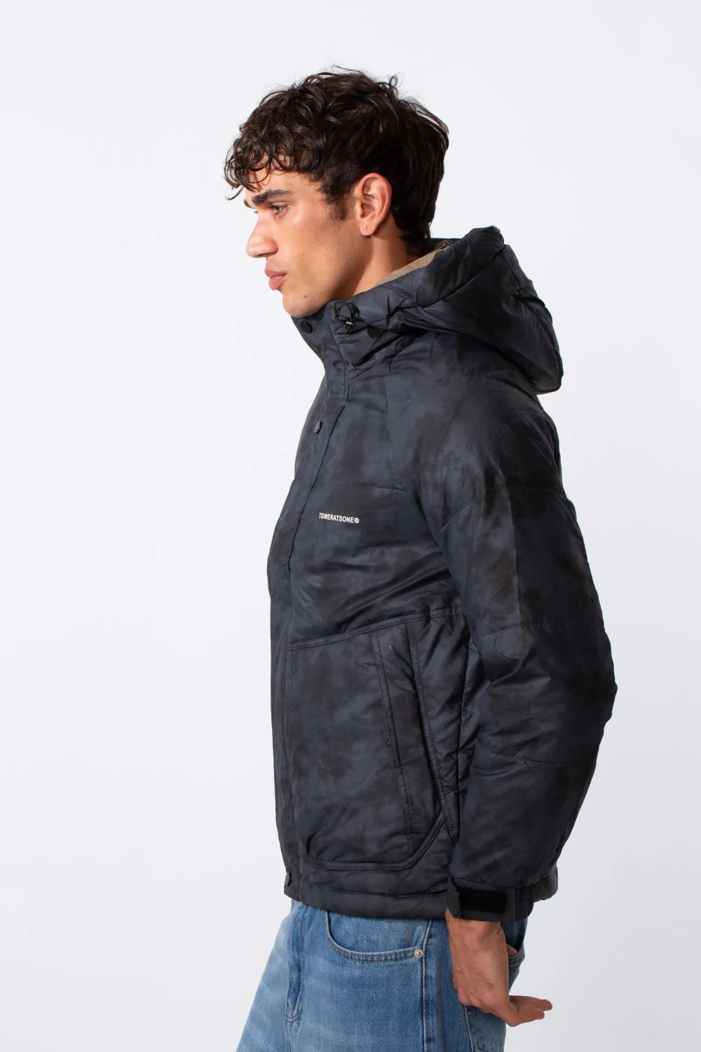 Men's Waterproof Textured Fabric Zipper Hood Jacket - Image 8