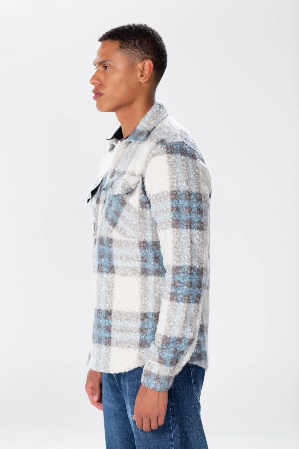 Men's White Checked Wool Shirt - Image 3