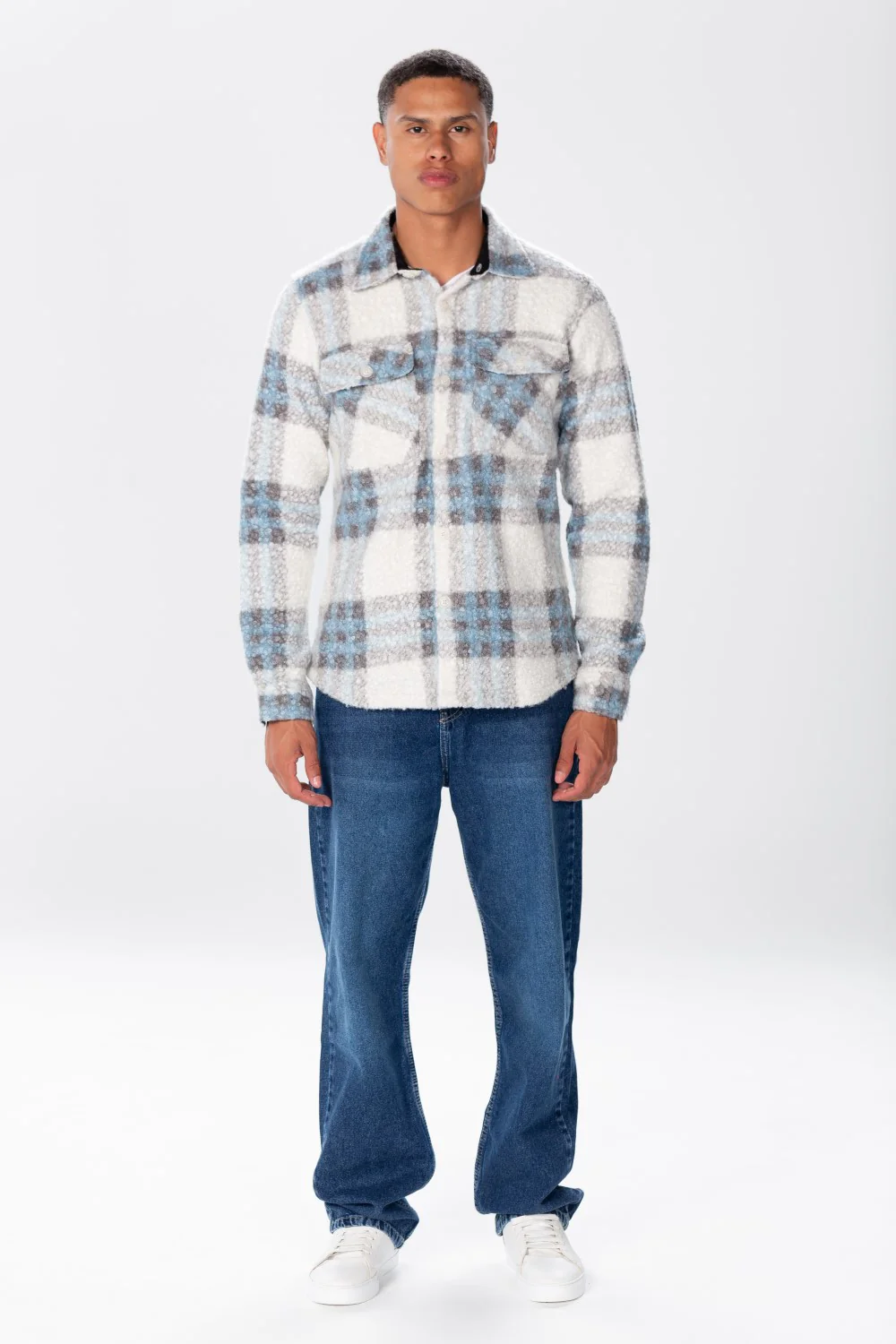 Men's White Checked Wool Shirt - Image 4