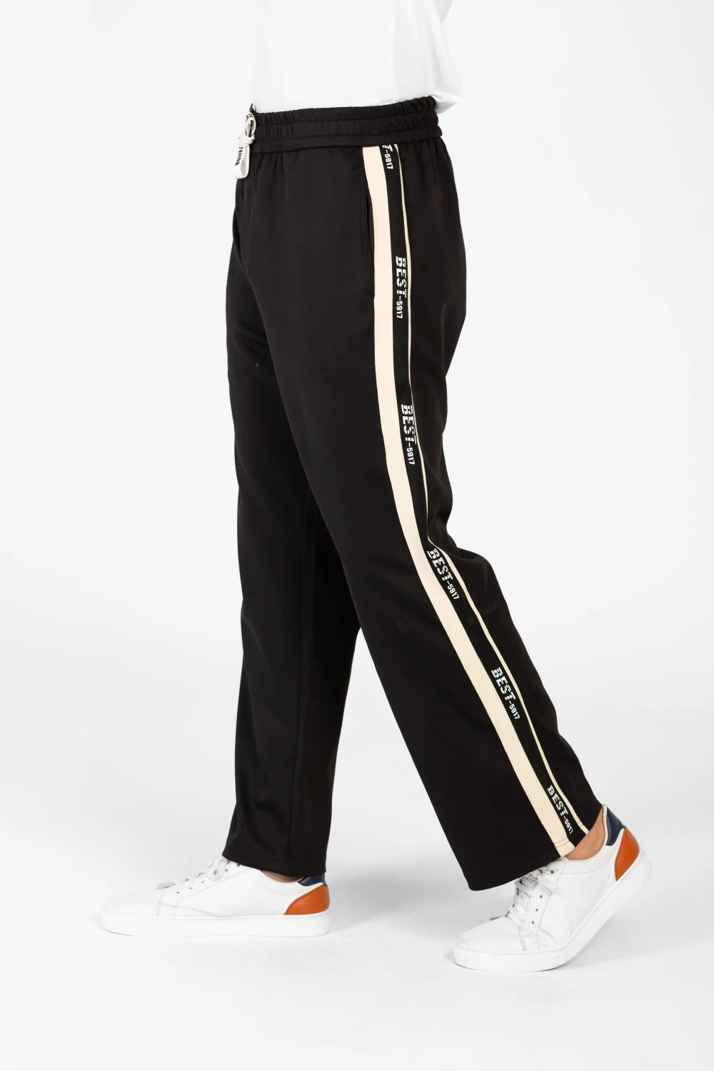 Men's Wide Leg Side Stripes Linen Sweatpants - Image 8