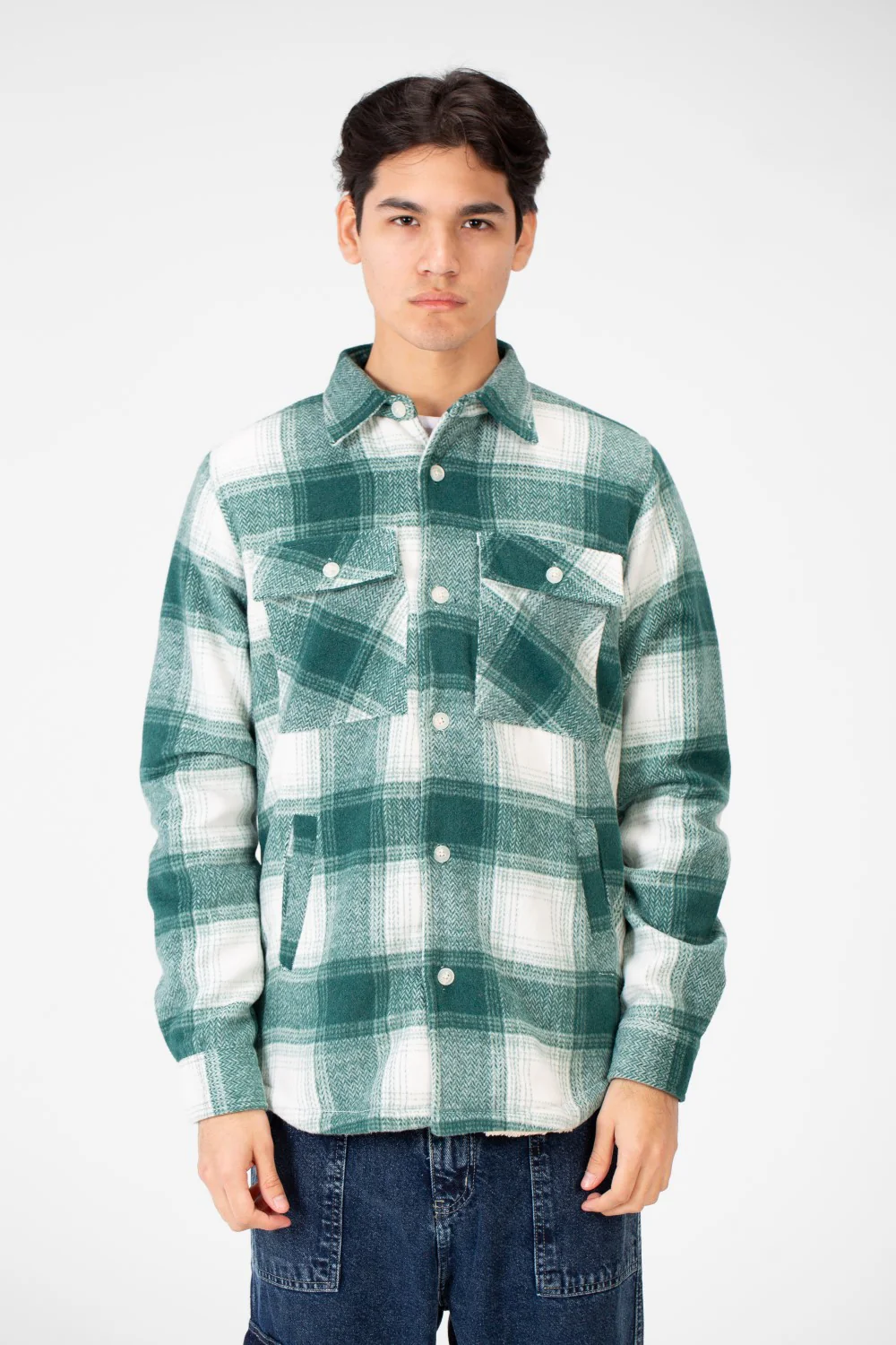 Men's Winter Fur Padded Checked Shirt With Pockets And Long Sleeves - Image 9