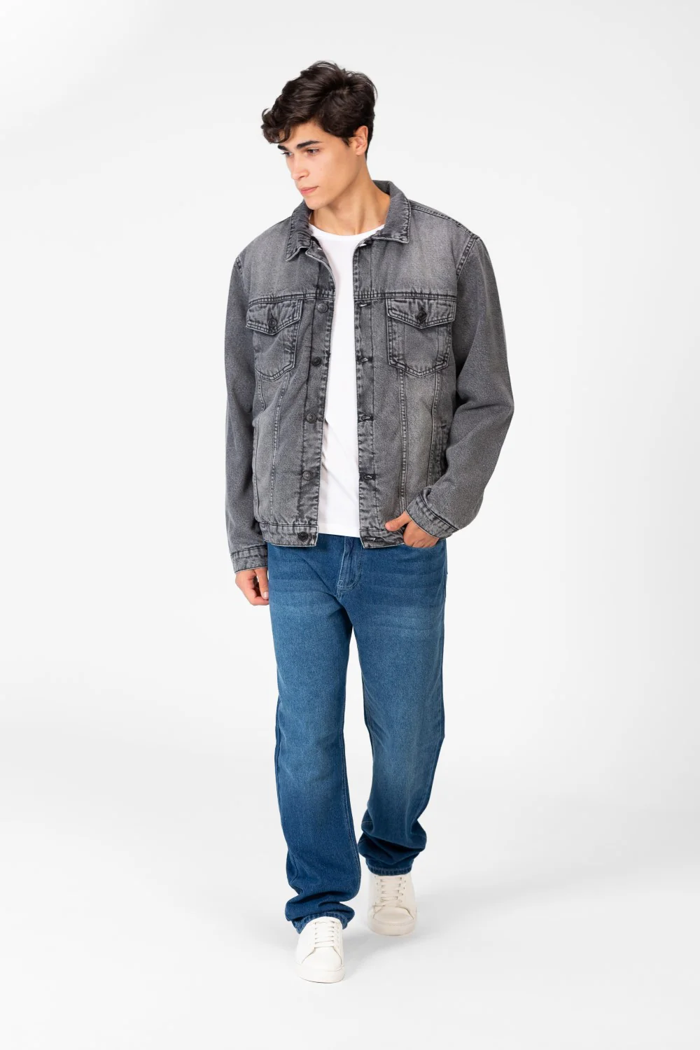 Men's Winter Fur Padded Denim Jacket With Basic Details - Image 16