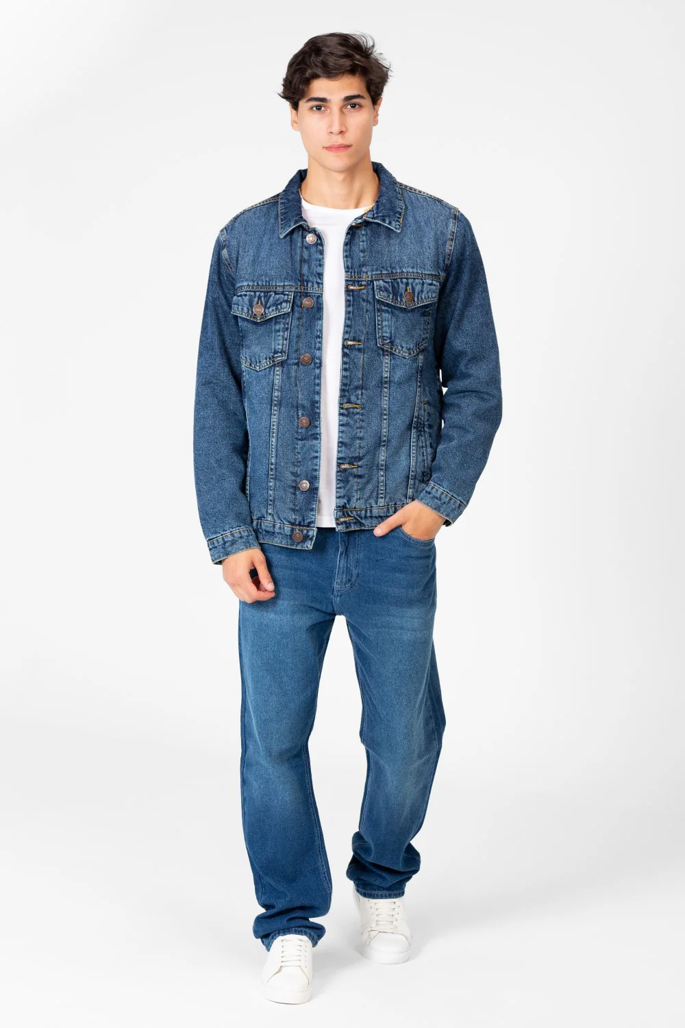 Men's Winter Fur Padded Denim Jacket With Basic Details - Image 28