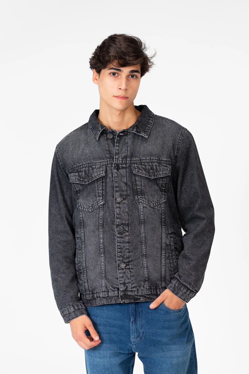 Men's Winter Fur Padded Denim Jacket With Basic Details - Image 9