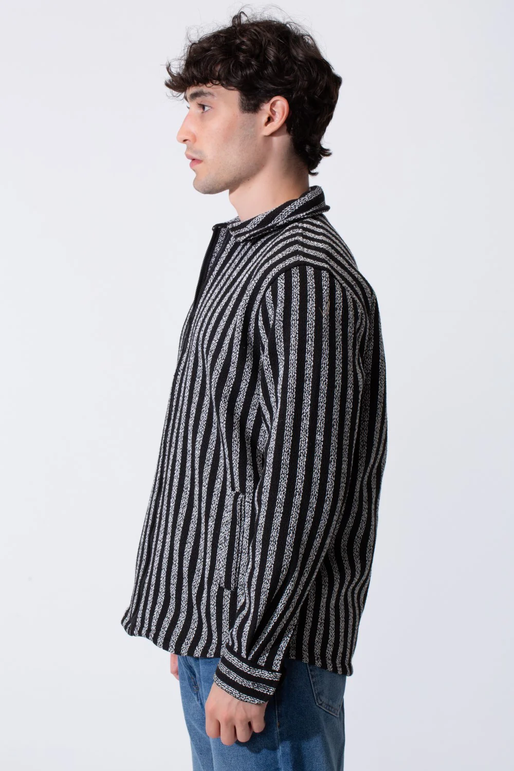 Men's Winter Long Sleeved Regular Fit Striped Shirt With A Full Front Zipper - Image 3