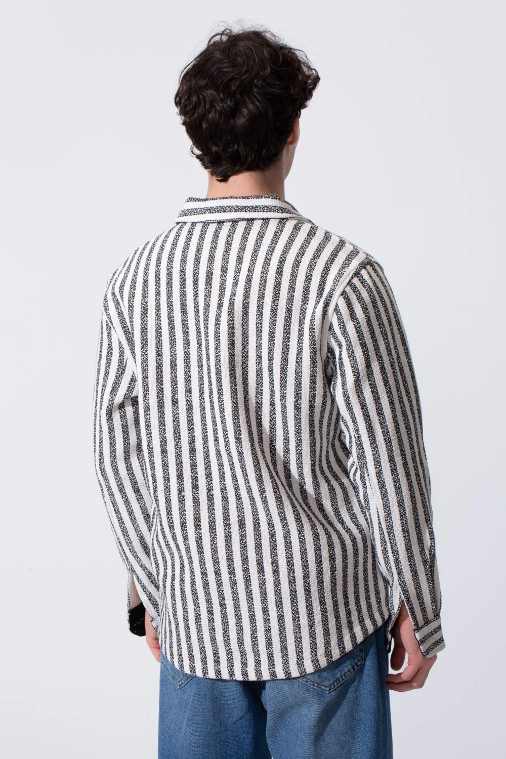 Men's Winter Long Sleeved Regular Fit Striped Shirt With A Full Front Zipper - Image 6