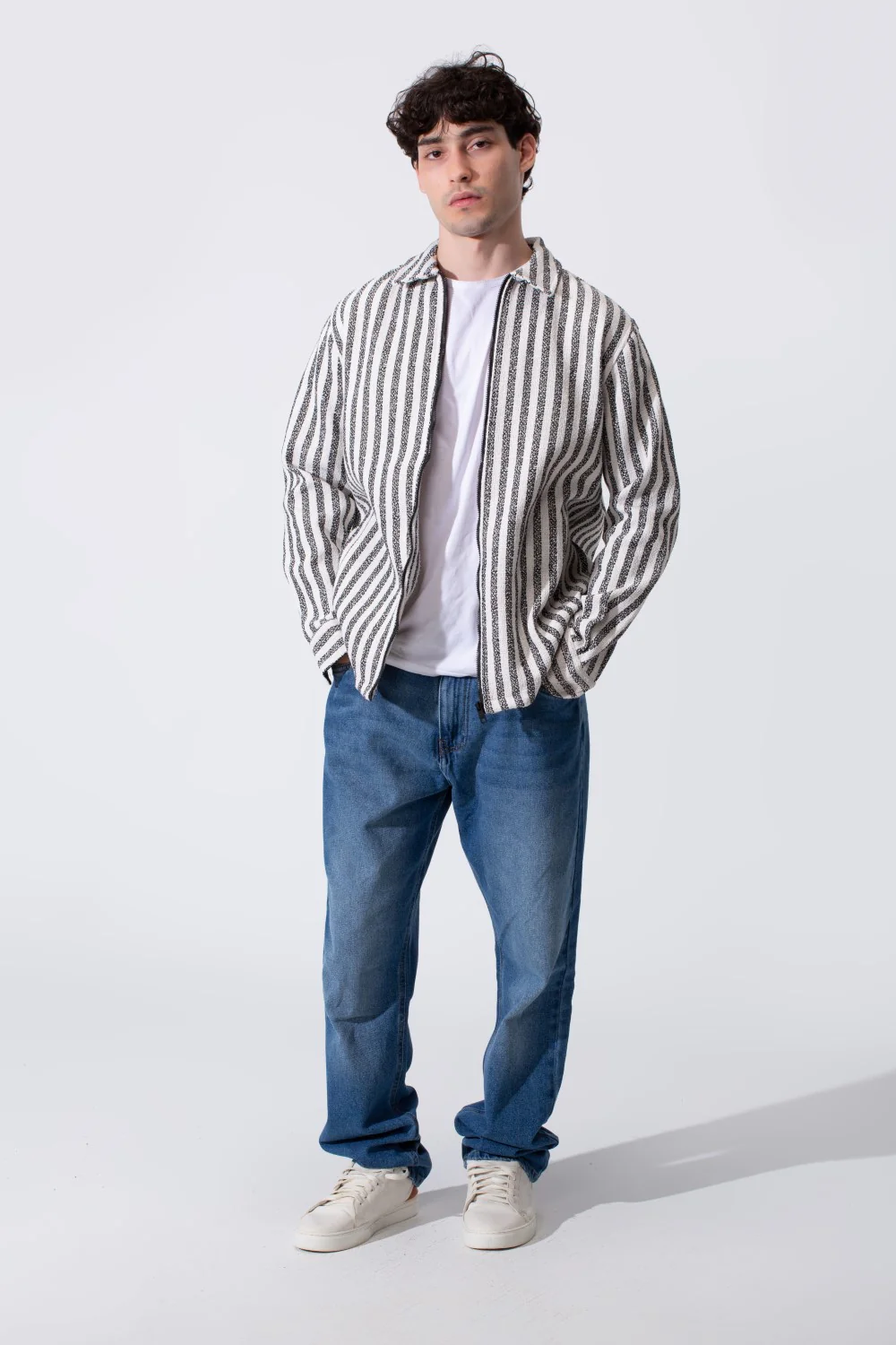 Men's Winter Long Sleeved Regular Fit Striped Shirt With A Full Front Zipper - Image 8