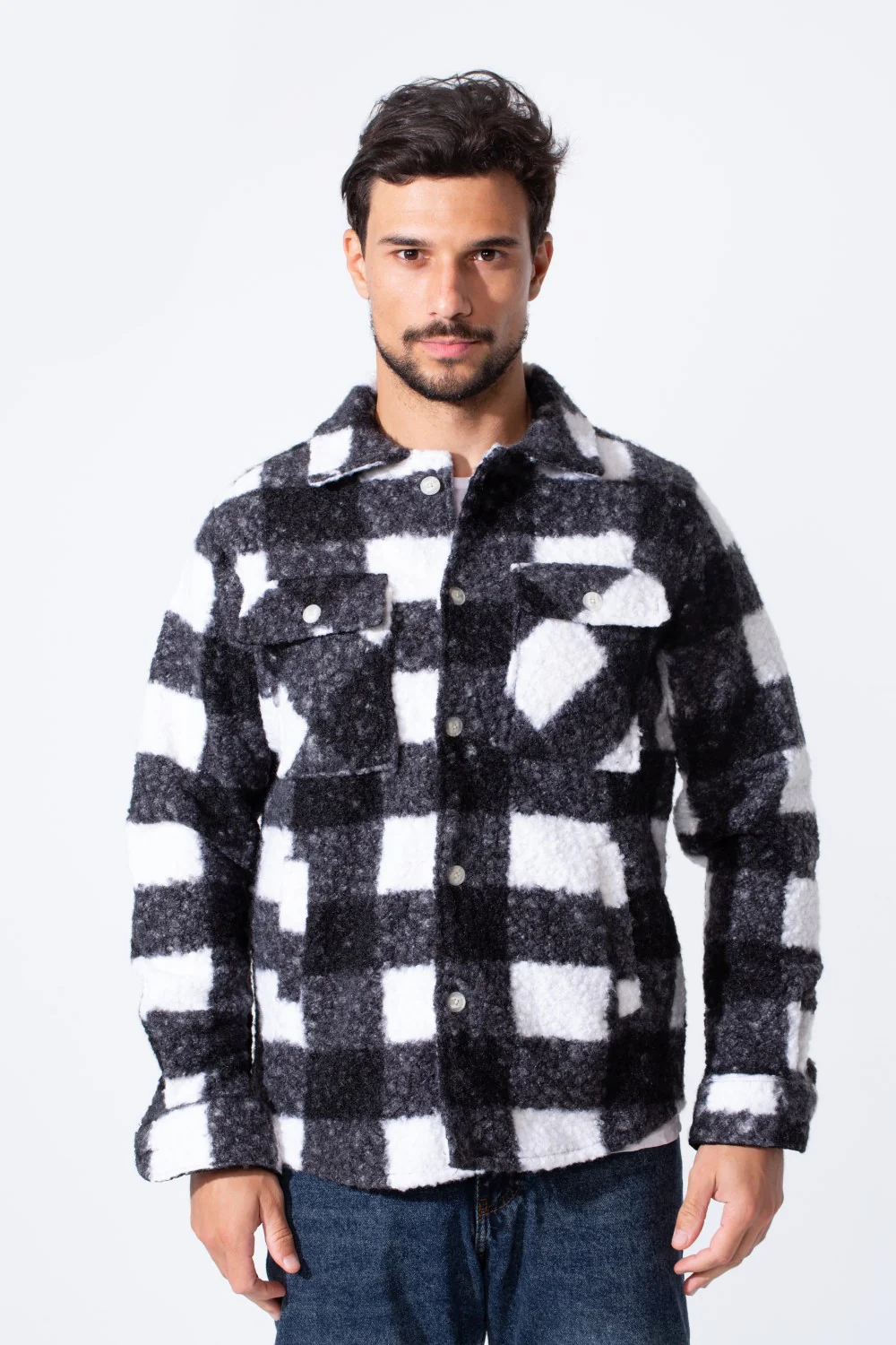 Men's Winter Wool Slim Fit Long Sleeves Shirt With Pockets