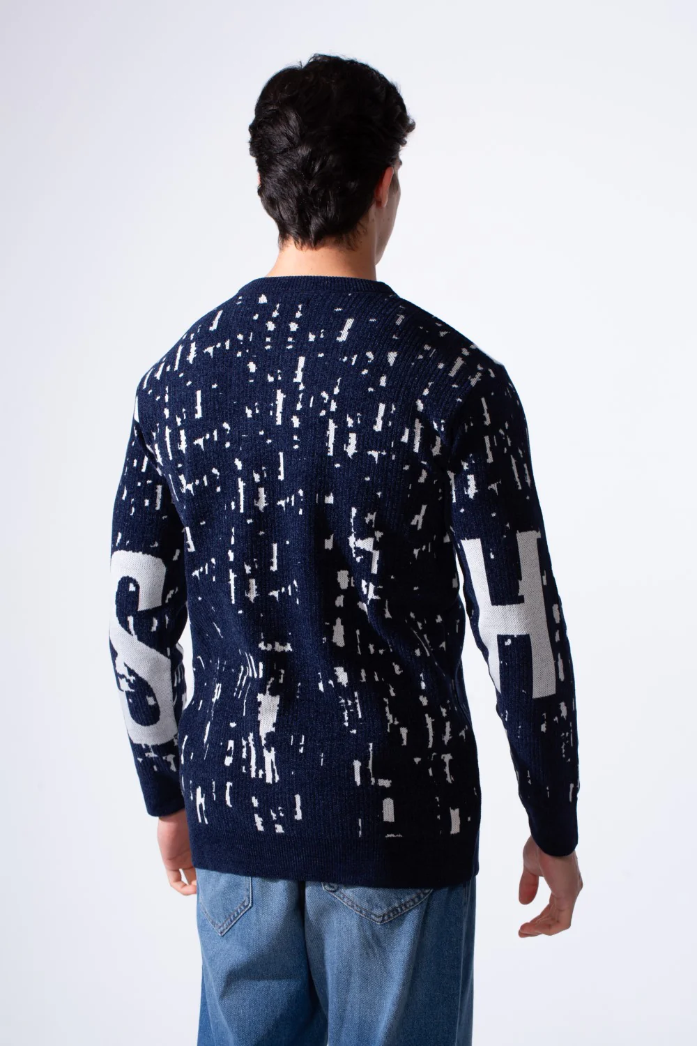 Men's Modern Crew Neck Slim Fit Textured With Artistic Print Pullover - Image 6