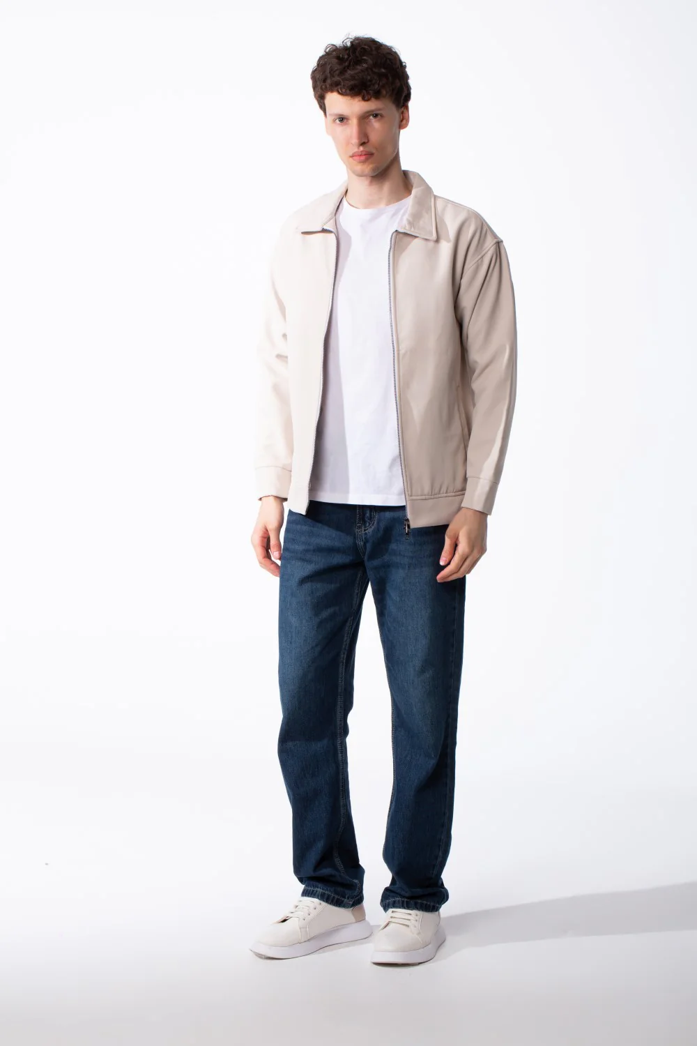 Men's Wool Blend Full-Zip Jacket Spread Collar Welt Side Pockets Ribbed Cuffs And Hem Classic Casual Style - Image 3