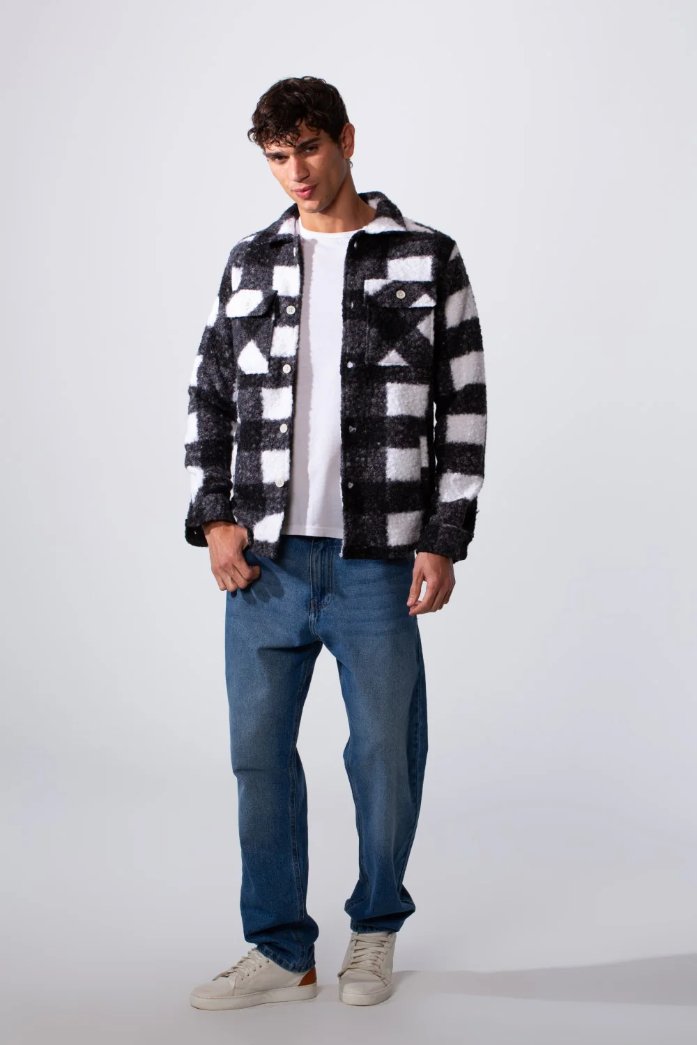Men's Wool Checked Slim Fit Shirt With Pockets - Image 3