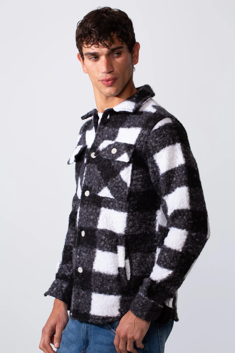 Men's Wool Checked Slim Fit Shirt With Pockets - Image 4