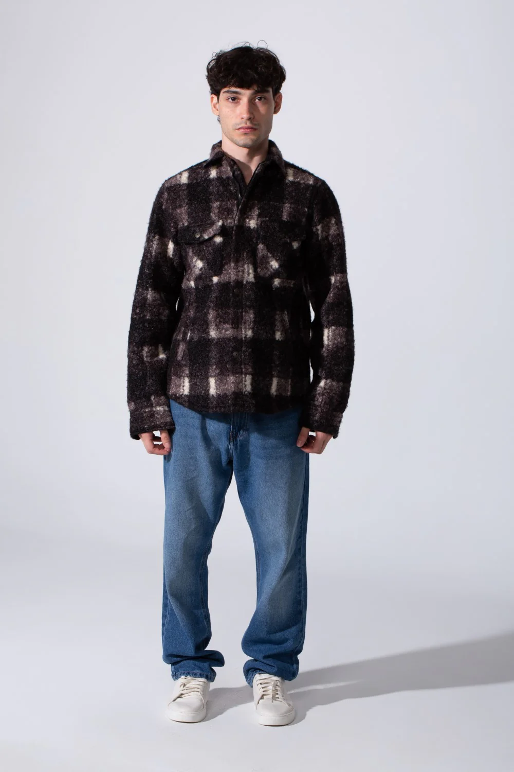 Men's Wool Long Sleeved Modern Shirt With Front Pockets In Brown - Image 4