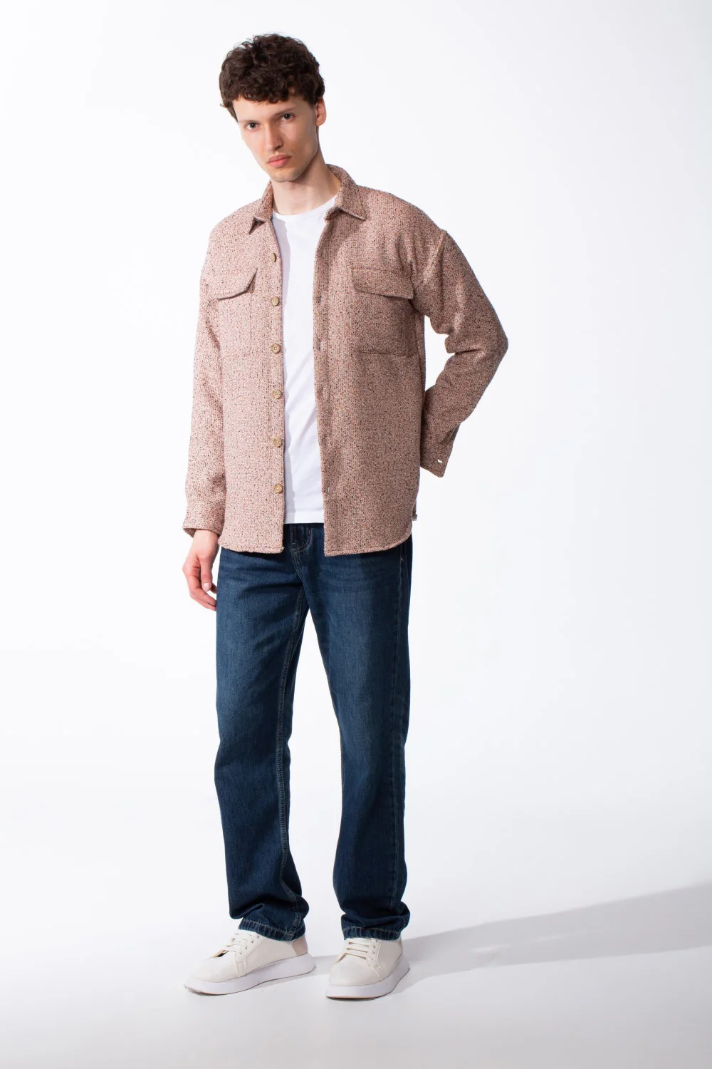 Men's Woolen Felt Fabric Classic Point Collar Chest Pockets With Flaps Detailed With Contrasting Tonal Buttons Shirt - Image 3