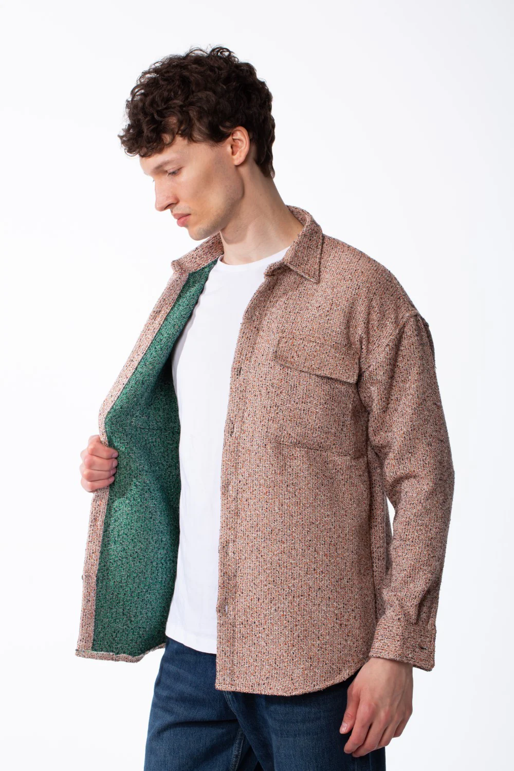 Men's Woolen Felt Fabric Classic Point Collar Chest Pockets With Flaps Detailed With Contrasting Tonal Buttons Shirt - Image 4