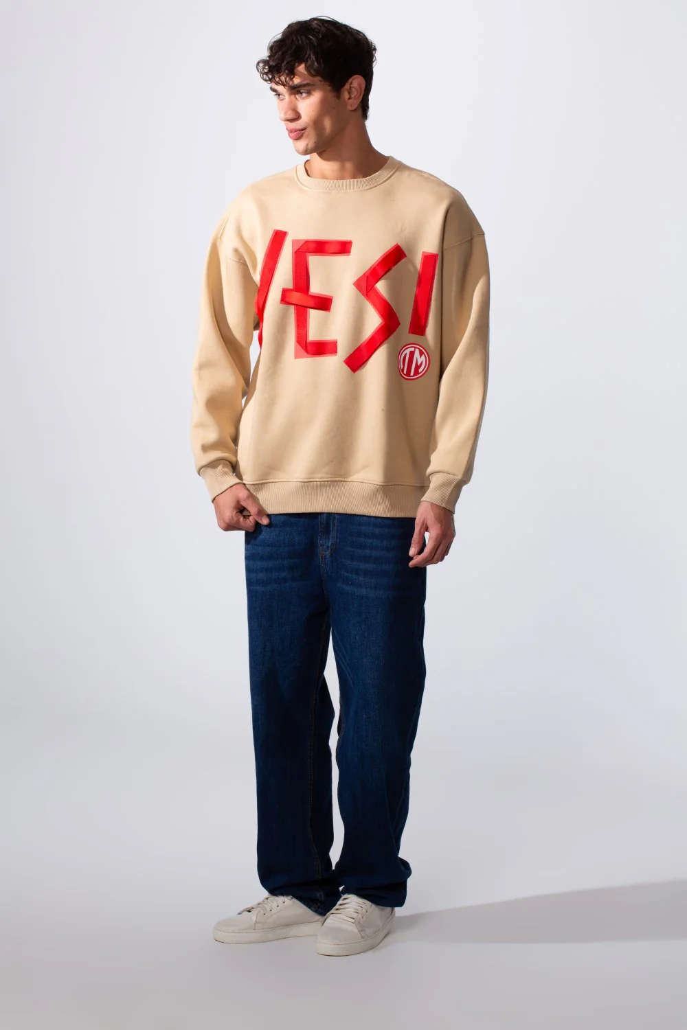 Men's Yes Print Oversize Round Neck Sweatshirt - Image 7