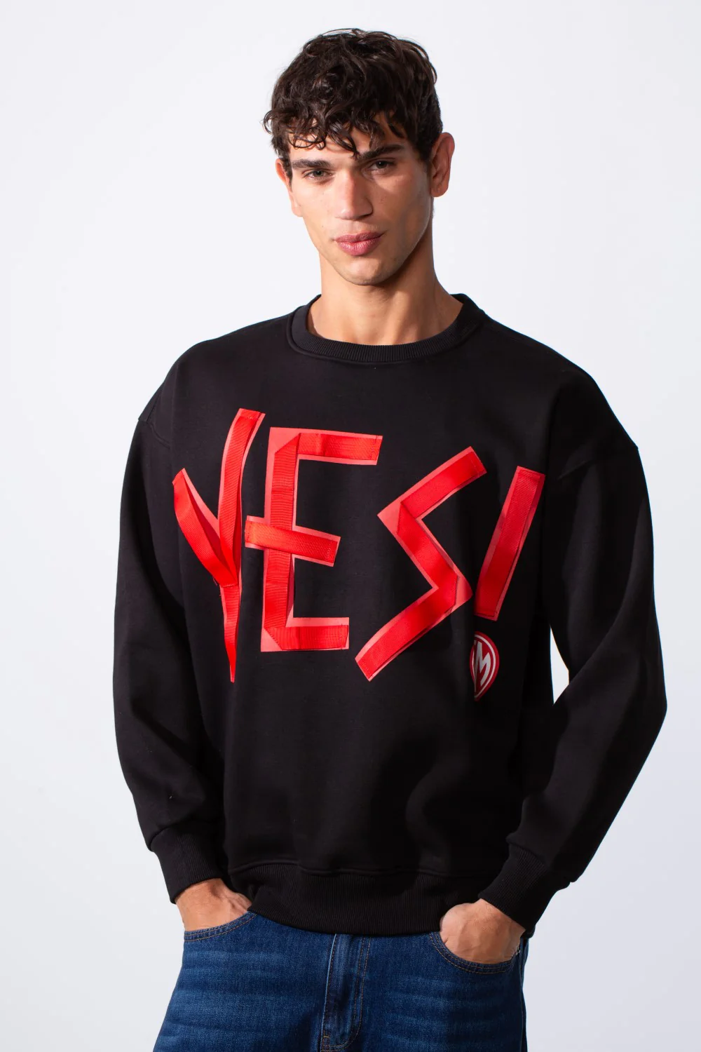 Men's Yes Print Oversize Round Neck Sweatshirt - Image 9