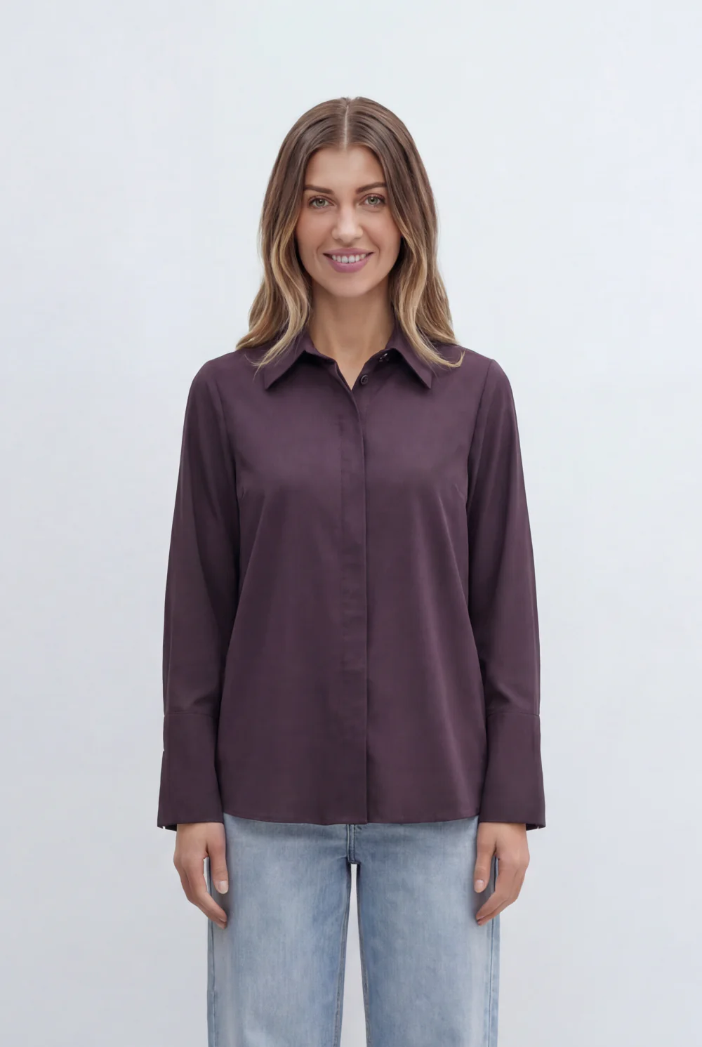 Women’s Tomato Store Blouse Clean Concealed Placket Sharp Collar Wide Cuffs - Image 9