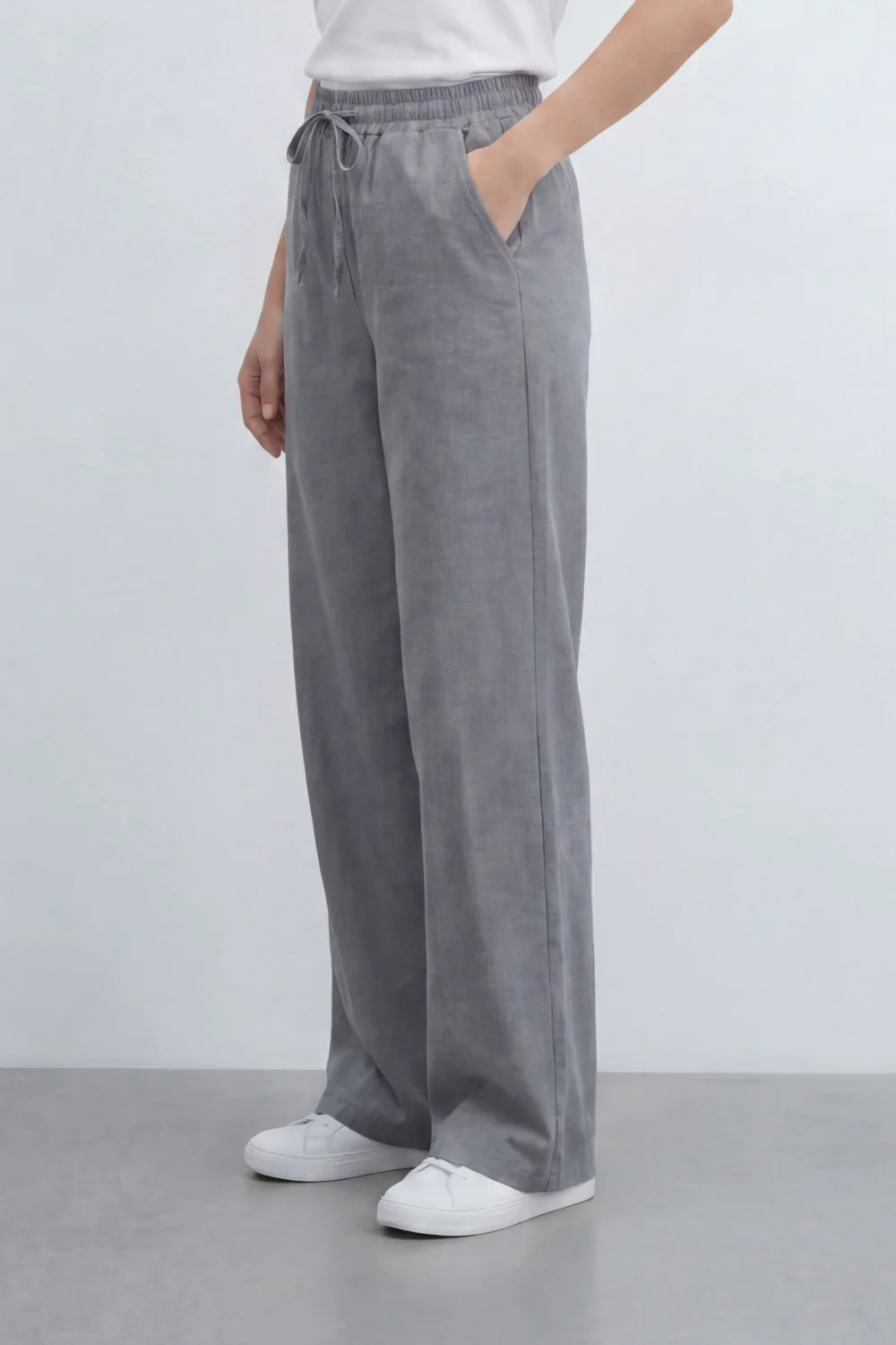 Women’s Tomato Store Breeze Drawcord Straight Pants With Linen Look Slub Texture Plain Washed Surface - Image 4