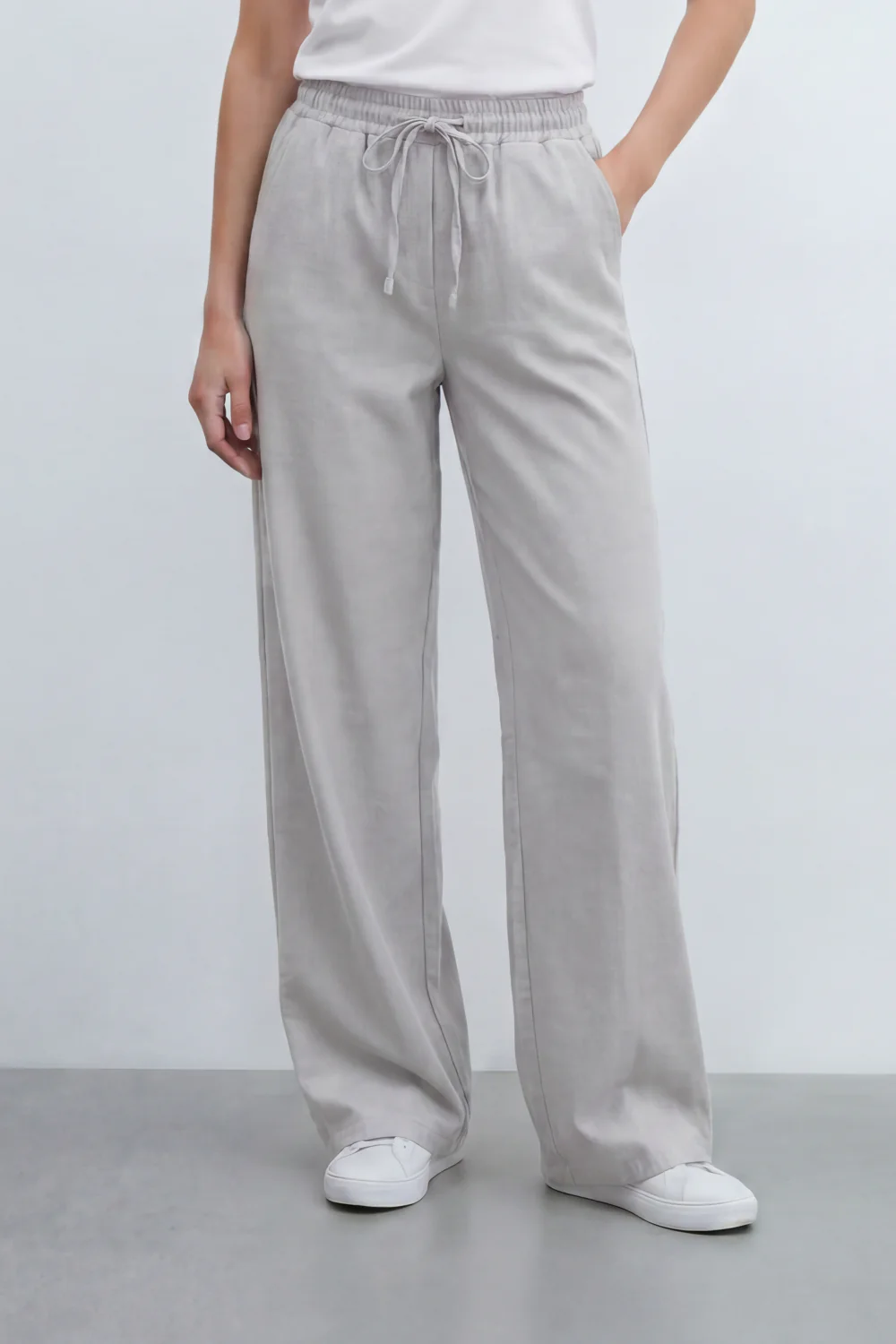 Women’s Tomato Store Breeze Drawcord Straight Pants With Linen Look Slub Texture Plain Washed Surface - Image 5