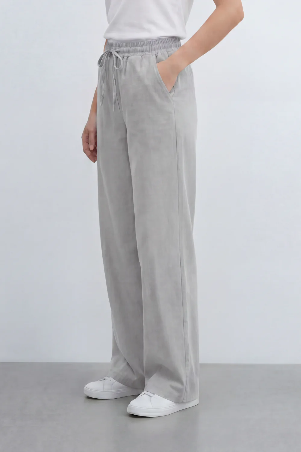 Women’s Tomato Store Breeze Drawcord Straight Pants With Linen Look Slub Texture Plain Washed Surface - Image 8