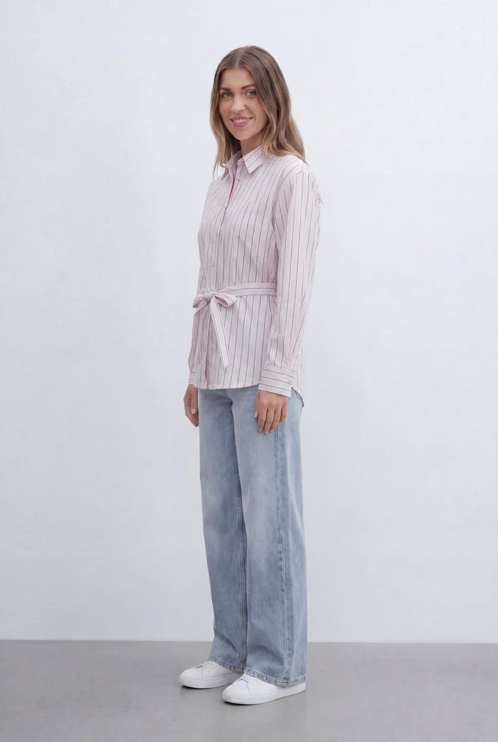 Women’s Tomato Store Classic Striped Blouse With Adjustable Waist Tie Button Front Design - Image 7