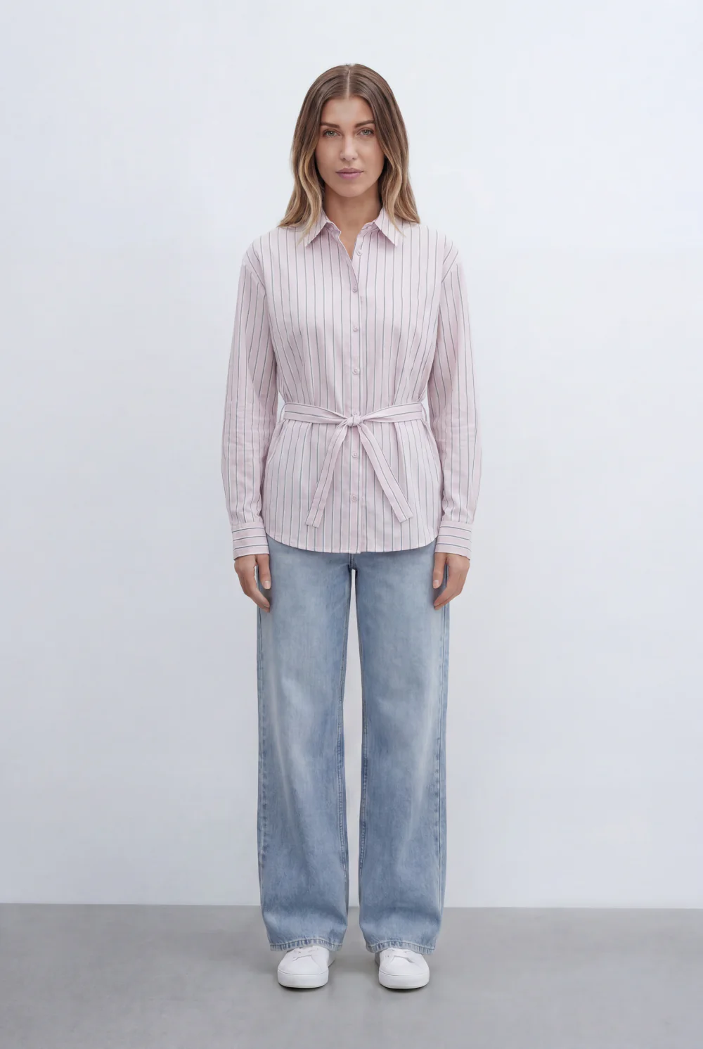 Women’s Tomato Store Classic Striped Blouse With Adjustable Waist Tie Button Front Design - Image 8