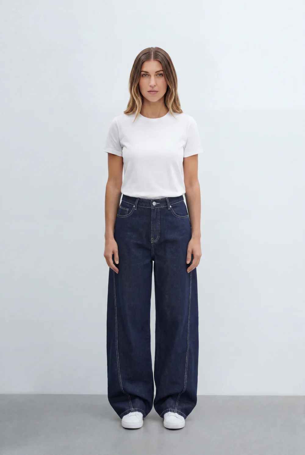 Women’s Tomato Store Contrast Stitch Wide Leg Denim Jeans Pants - Image 3