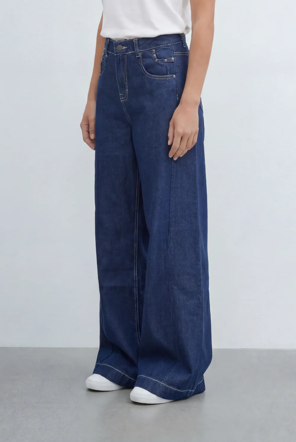 Women’s Tomato Store Dark Wash Palazzo Jeans Pants High Rise Waist Extra Wide Leg Shape - Image 4