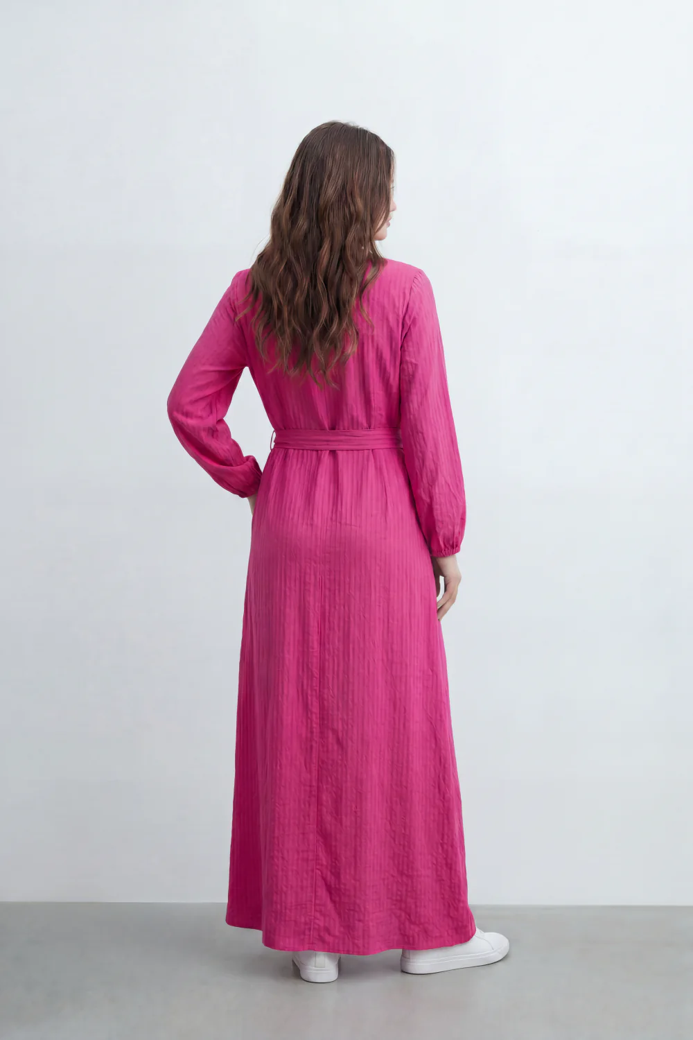 Women’s Tomato Store Desert Gauze Maxi Dress With Allover Cotton Crinkle Slub Texture Front Tassel Tie Detail Self Waist Belt Relaxed Flowing Fit - Image 10