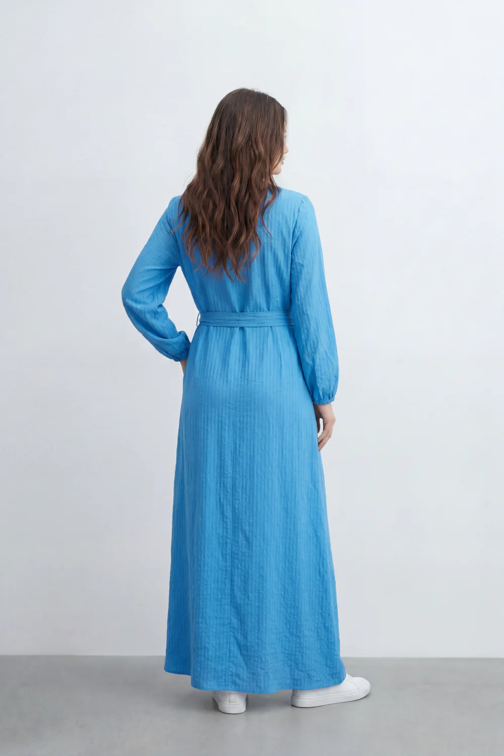 Women’s Tomato Store Desert Gauze Maxi Dress With Allover Cotton Crinkle Slub Texture Front Tassel Tie Detail Self Waist Belt Relaxed Flowing Fit - Image 14