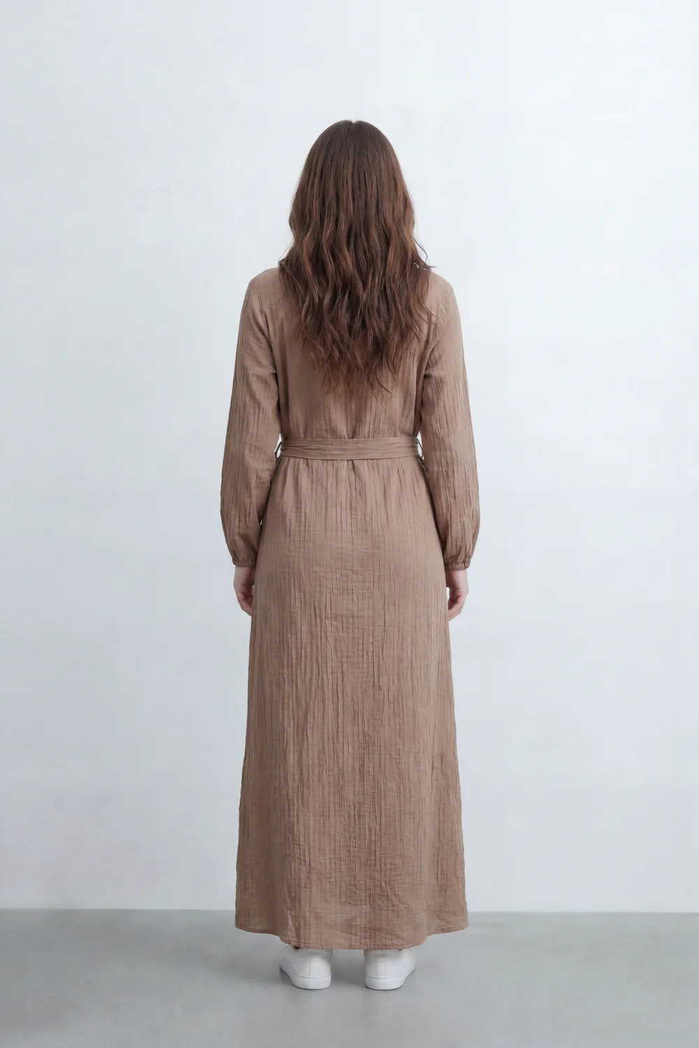 Women’s Tomato Store Desert Gauze Maxi Dress With Allover Cotton Crinkle Slub Texture Front Tassel Tie Detail Self Waist Belt Relaxed Flowing Fit - Image 22