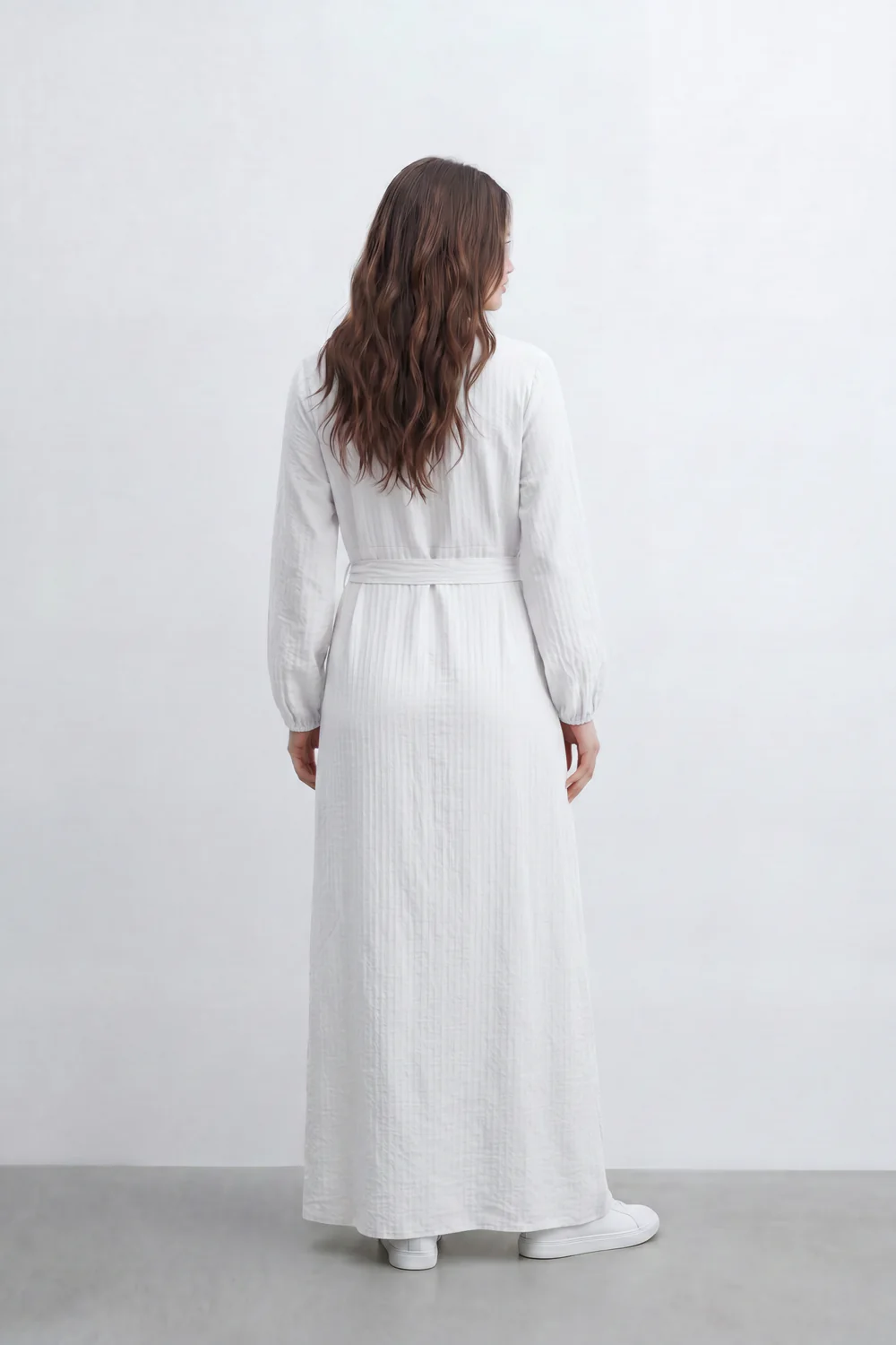 Women’s Tomato Store Desert Gauze Maxi Dress With Allover Cotton Crinkle Slub Texture Front Tassel Tie Detail Self Waist Belt Relaxed Flowing Fit - Image 6