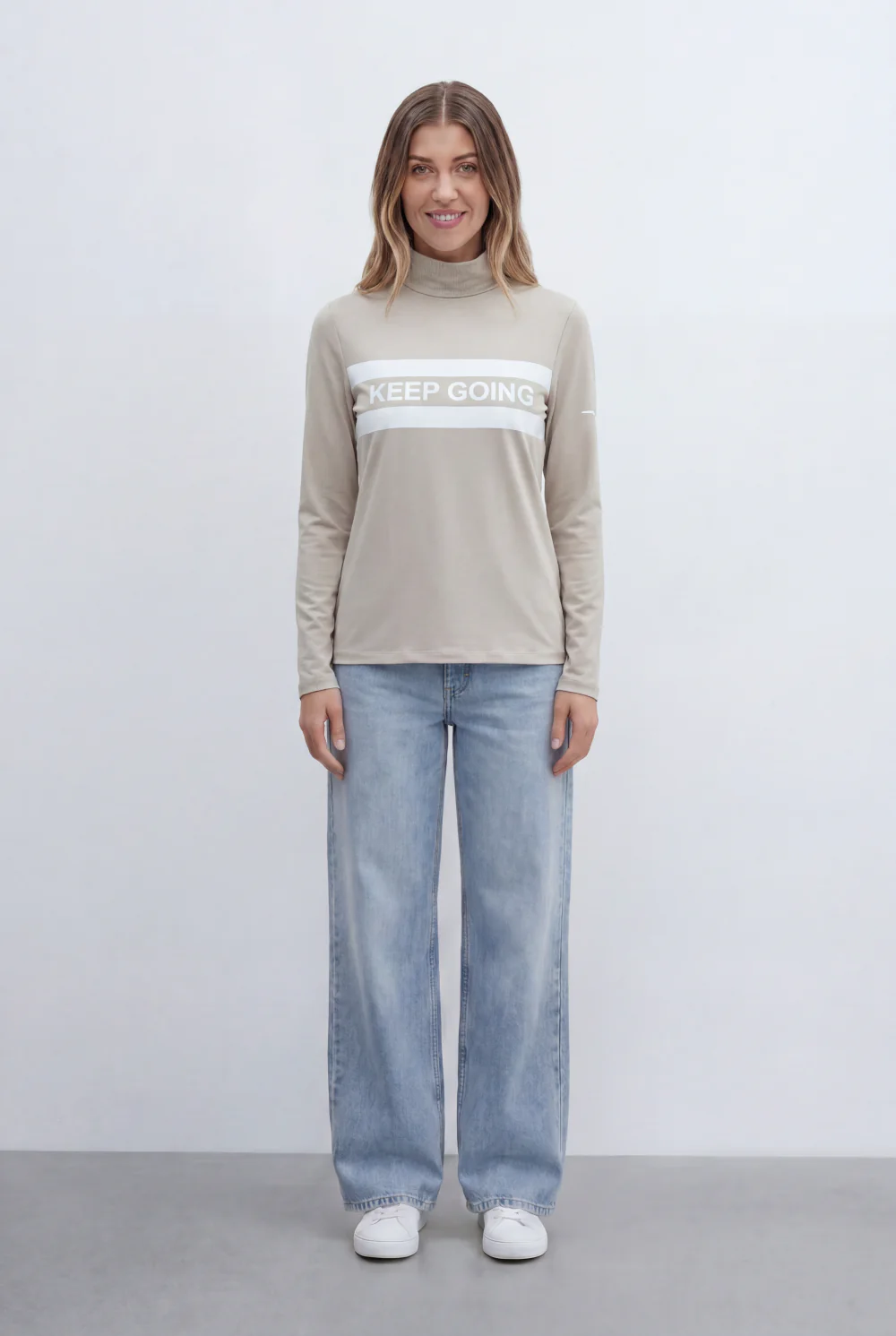 Women’s Tomato Store Details Mock Neck Design Motivational Front Print T-Shirt - Image 3