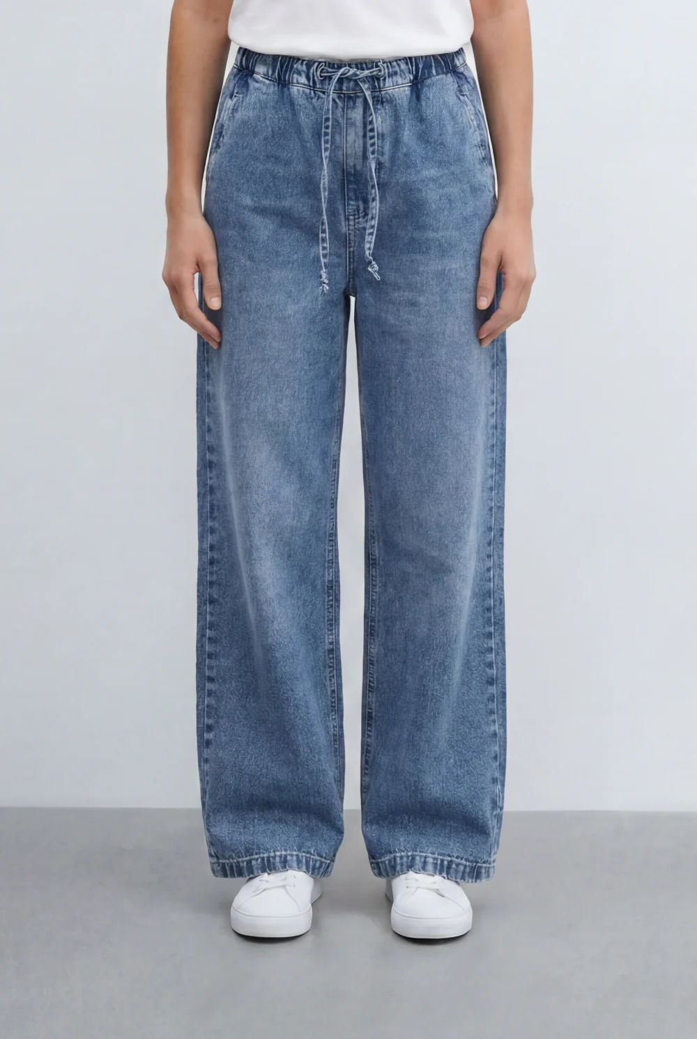 Women’s Tomato Store Drawstring Denim Used Effect Pants Elastic Waist Comfort Fit
