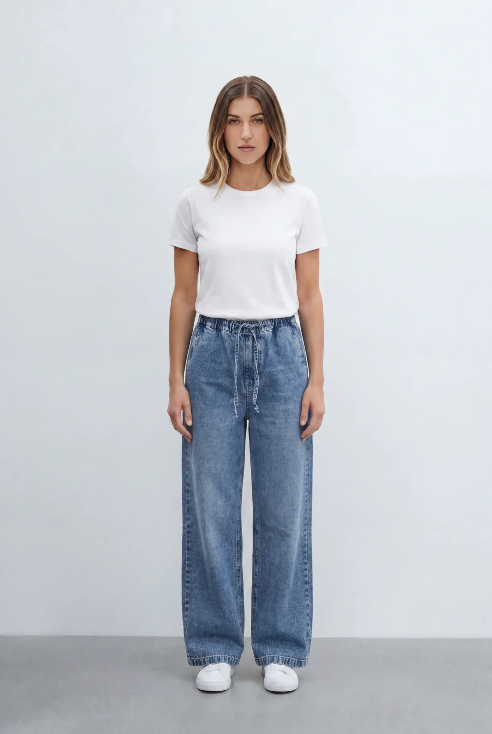 Women’s Tomato Store Drawstring Denim Used Effect Pants Elastic Waist Comfort Fit - Image 3