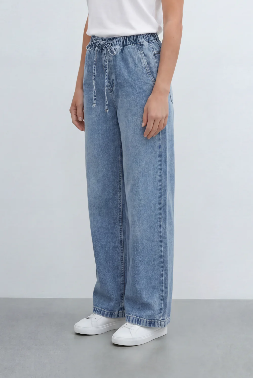 Women’s Tomato Store Drawstring Denim Used Effect Pants Elastic Waist Comfort Fit - Image 4