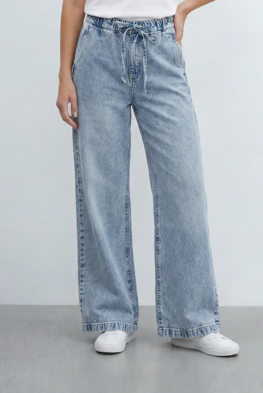 Women’s Tomato Store Drawstring Denim Used Effect Pants Elastic Waist Comfort Fit - Image 9