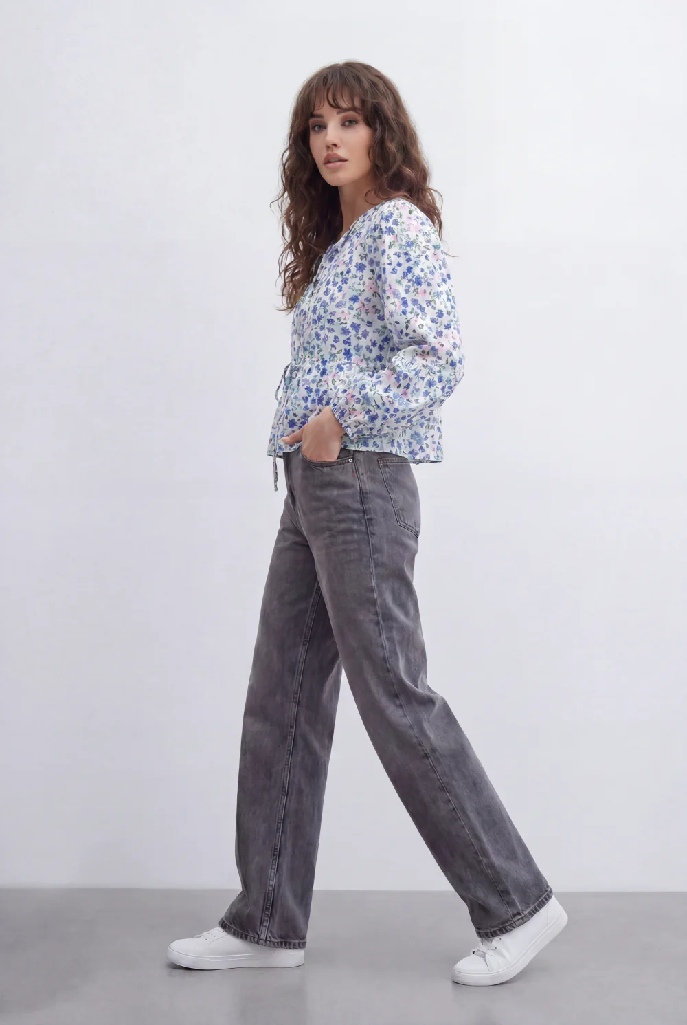 Women’s Tomato Store Floral Peplum Blouse Designed Tie Front Detail Soft Ruffle Trims Gathered Waist - Image 4