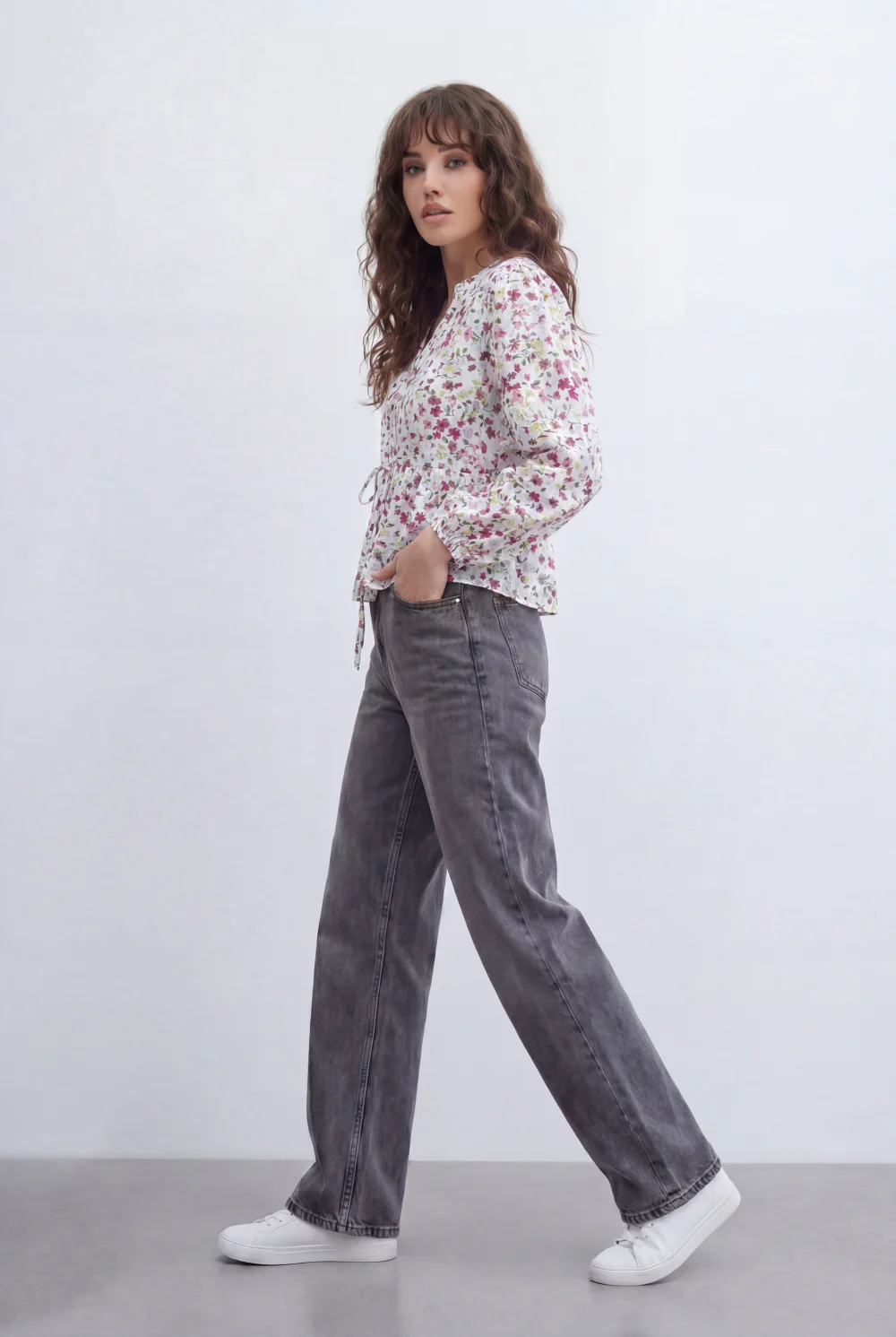 Women’s Tomato Store Floral Peplum Blouse Designed Tie Front Detail Soft Ruffle Trims Gathered Waist - Image 8