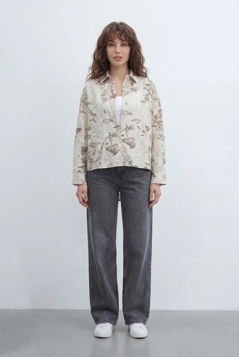 Women’s Tomato Store Ink Bloom Blouse With Smooth Woven Texture Allover Floral Sketch Print Abstract Line Artwork - Image 3