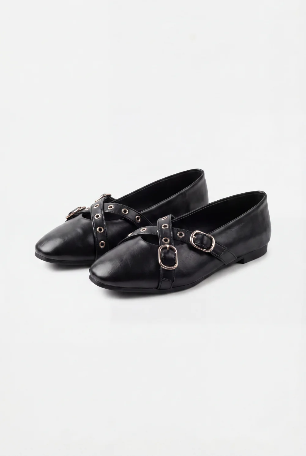 Women’s Tomato Store Mary Jane Flats Multi Strap Buckle Details Metal Eyelet Accents Ballet Flats Shoes