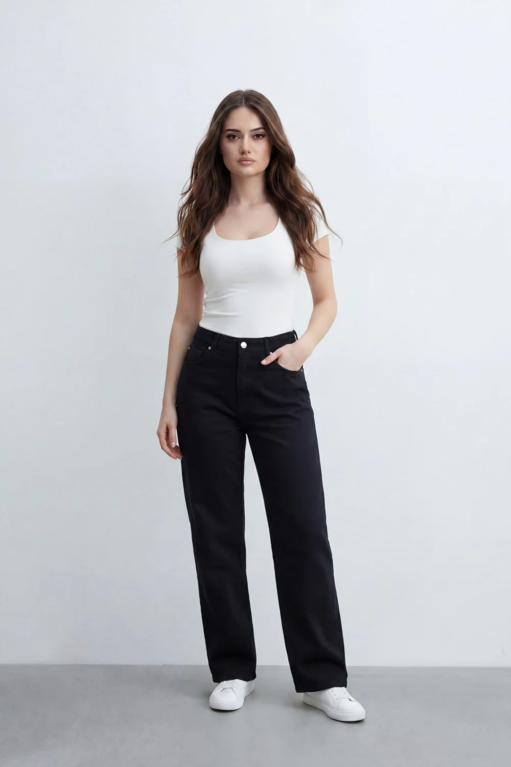 Women’s Tomato Store Mono Clean Boyfriend Jeans Pants With Solid Dyed Denim Texture Smooth Compact Grain Minimal Washed Surface - Image 3